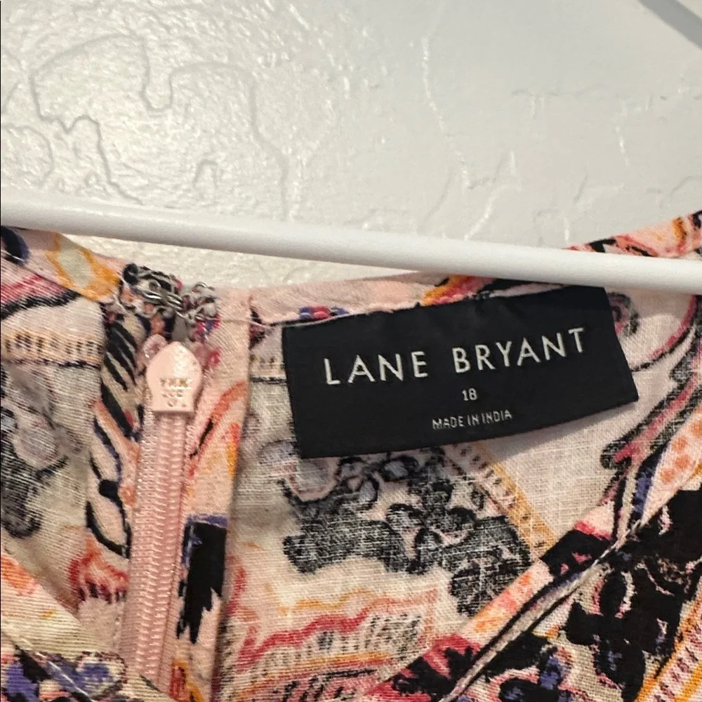 Lane Bryant Multicolor Floral Midi Dress Scallop-Hem‎ linen viscose short sleeve